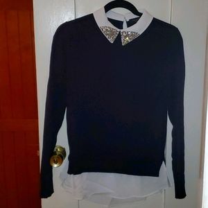 Ted Baker Long Sleeve Navy w/ Rhinestone Collar 1